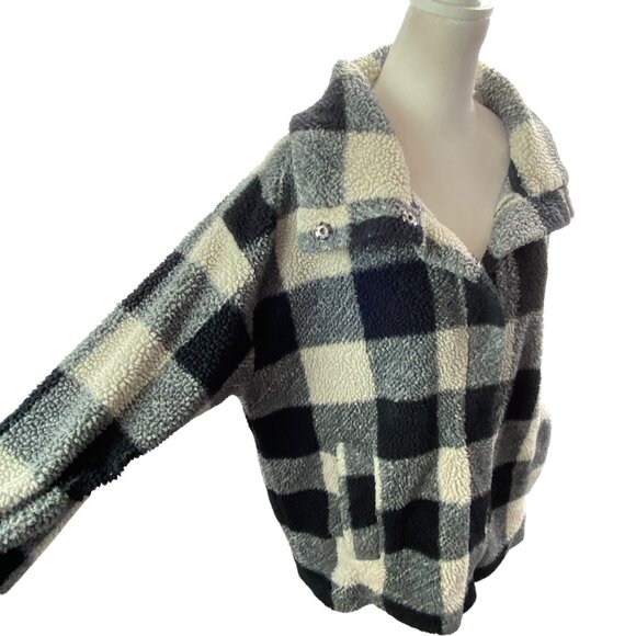 BILLABONG Women Fleece Jacket Sz M Black White Snap Closure Checker Beach 5-37 - Picture 4 of 16